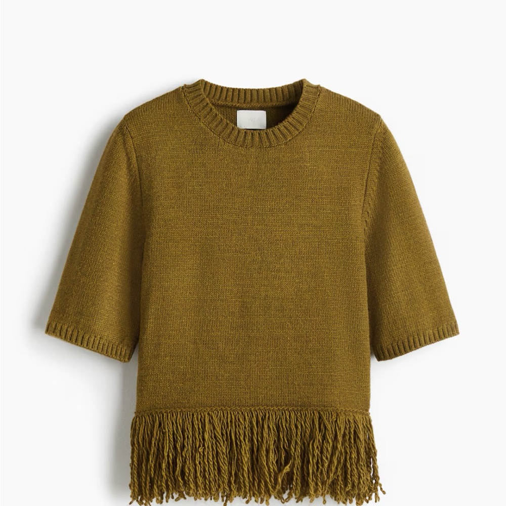 H&M Fringe Hem Olive Sweater NWT size small